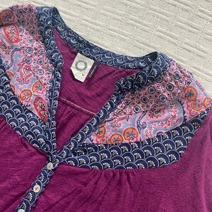 Anthropologie violet print henley top.